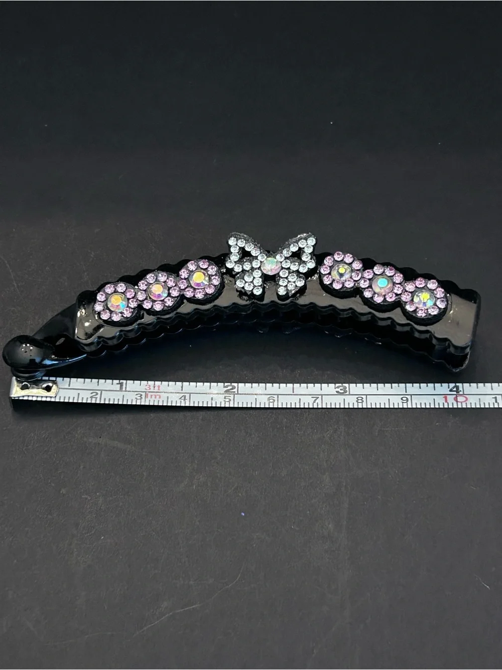 Black Banana Hair Clips with Multicolor Rhinestones - Set of Six - Brand New